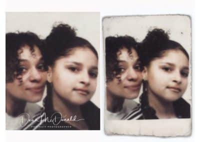 Restored vintage photograph comparison of two individuals.
