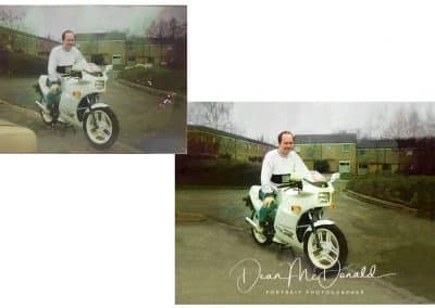 Restored photograph of a motorbike rider.