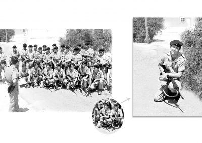 Photographic image selection of a solder from a historical group of armed soldiers.