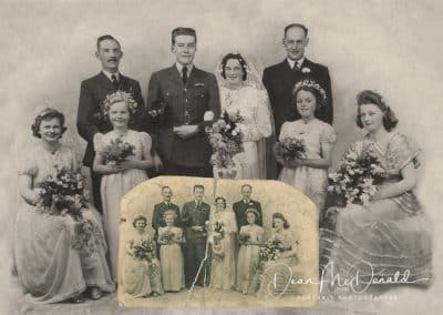 Restored vintage wedding photograph group portrait.